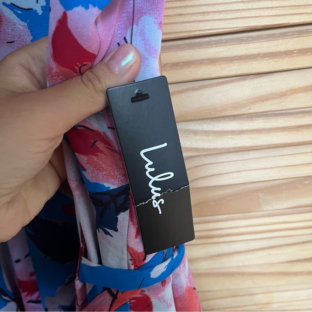 NWT Lulu's Elegantly Inclined Blue and Pink Floral Wrap Maxi Dress - Picture 4 of 12